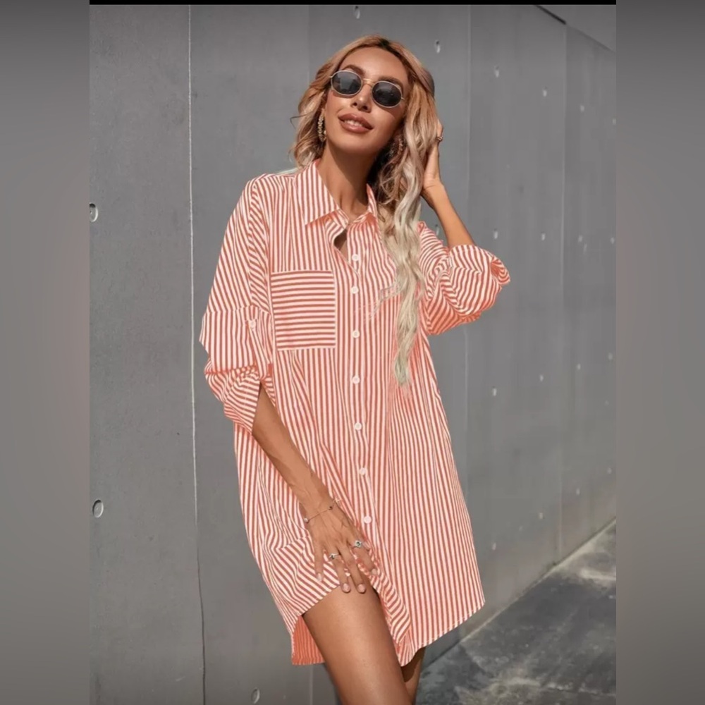 SHEIN Coral and White Striped Dress